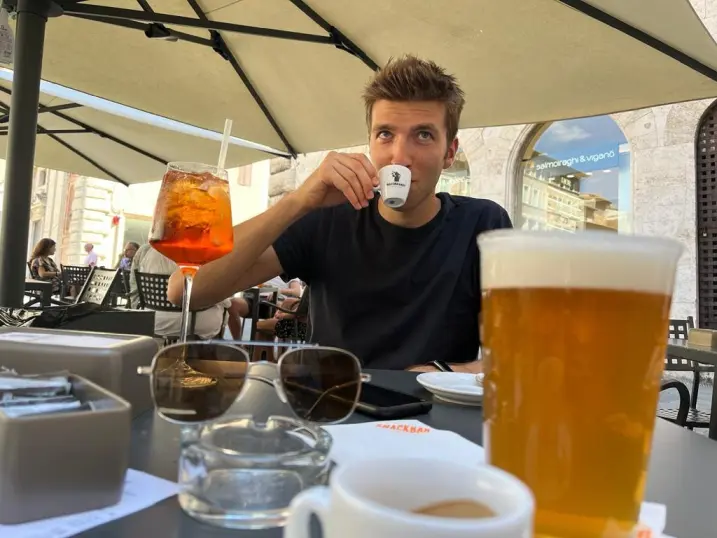 me drinking espresso with a spritz