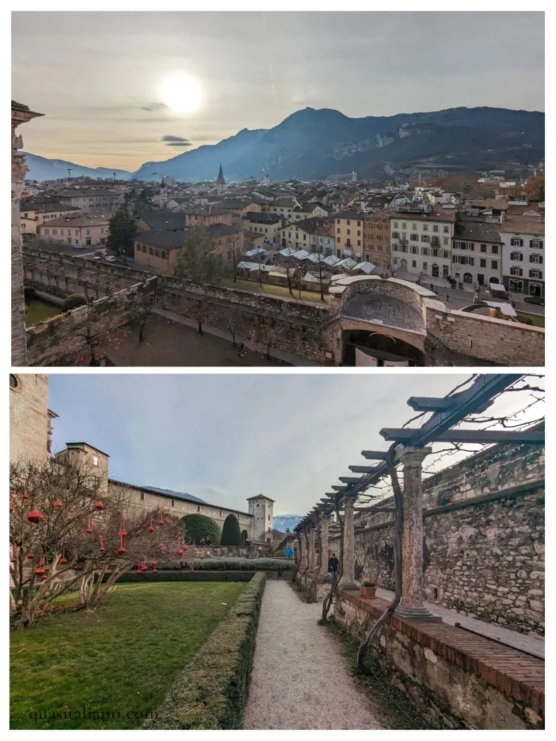 top: View of Trento from Castle Buonconsiglio. Bottom: castle garden