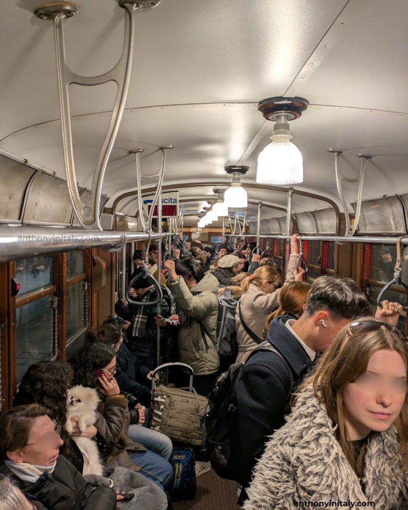 view inside a crowded tram